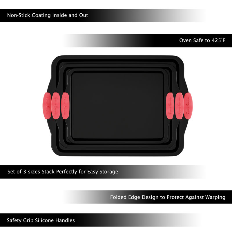 Black Carbon Steel Non-stick Sheet Pan Set with Silicone Handles