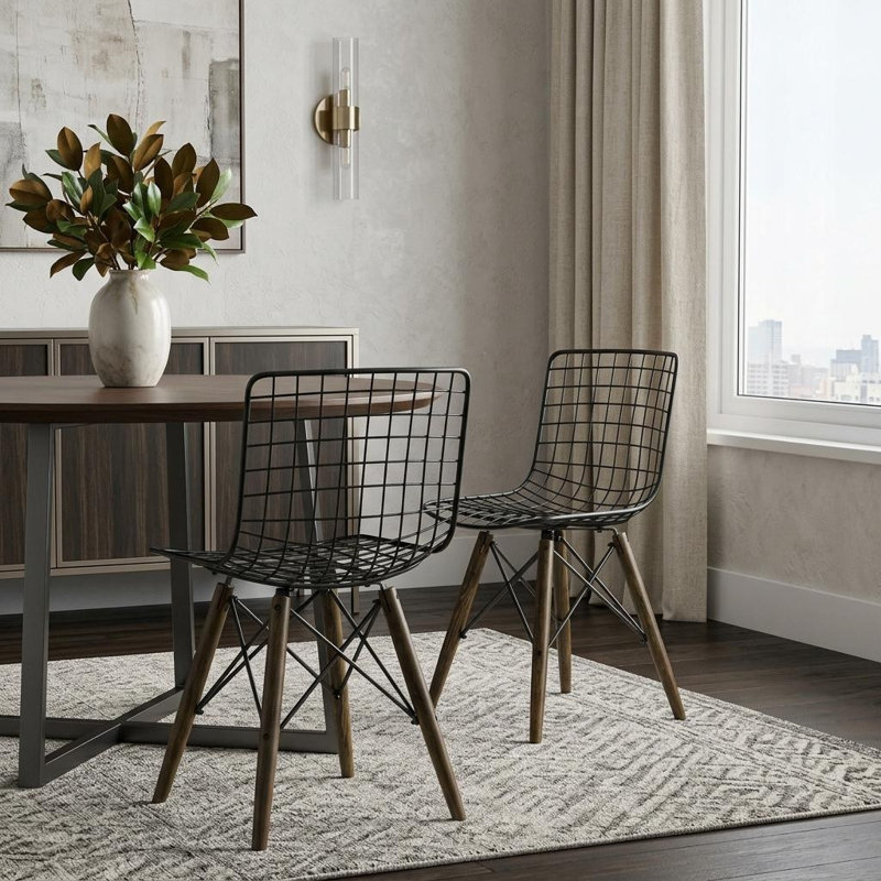 Set of Two Grey Metal Dining Side Chairs