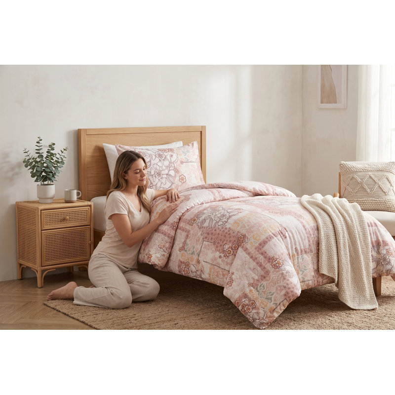 Ensemble de couette réversible 3 pièces Camille pour lit king size - Linge de lit bohème patchwork floral - Microfibre ultra-douce toutes saisons