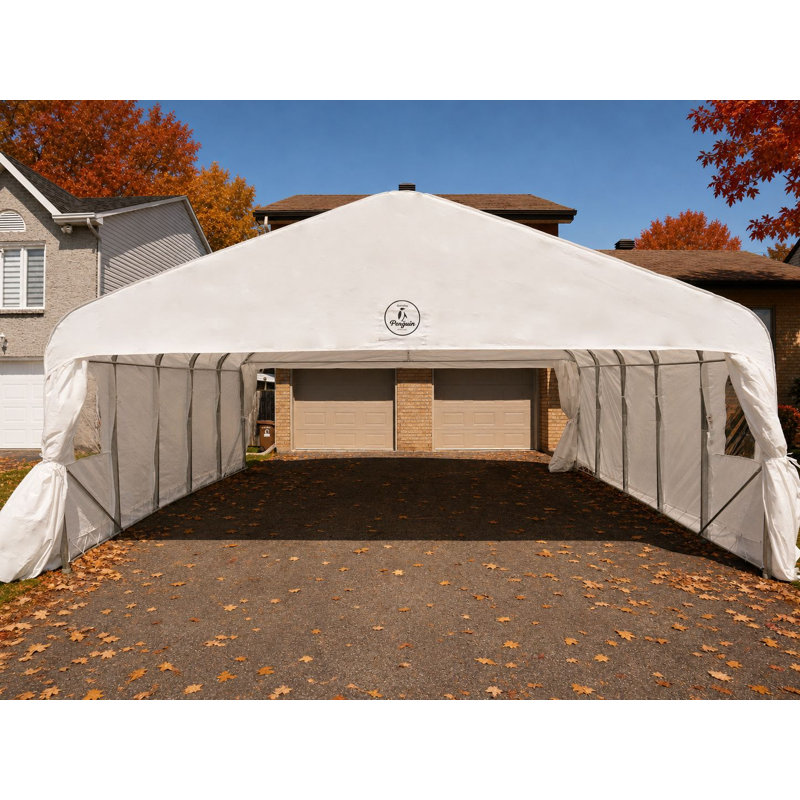 Gazebo Penguin Deluxe Double Car Shelter 20 ft x 20 ft - White