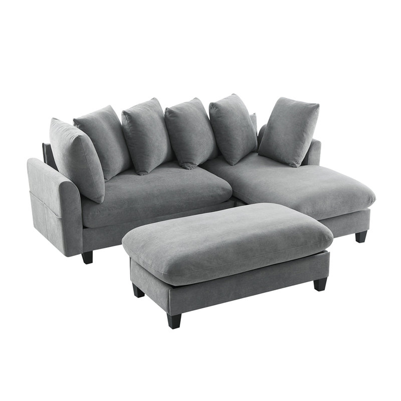Canapé modulaire contemporain en forme de L de 83 po avec canapé et espace de rangement, Gris