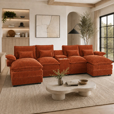 Canapé modulaire en velours côtelé 125 po avec console de rangement