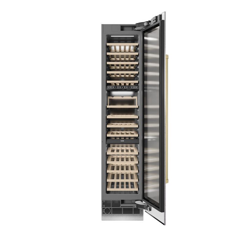 ZLINE Autograph 18 in. White Matte 68 Bottle Right Hinge Column Wine Cooler with Bronze Accents, Left Handed, Bronze