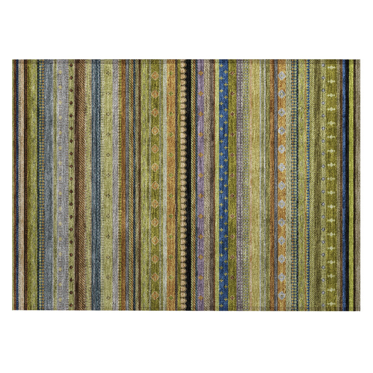 Machine Washable Indoor/Outdoor Husby ACN2218 Striped Rug