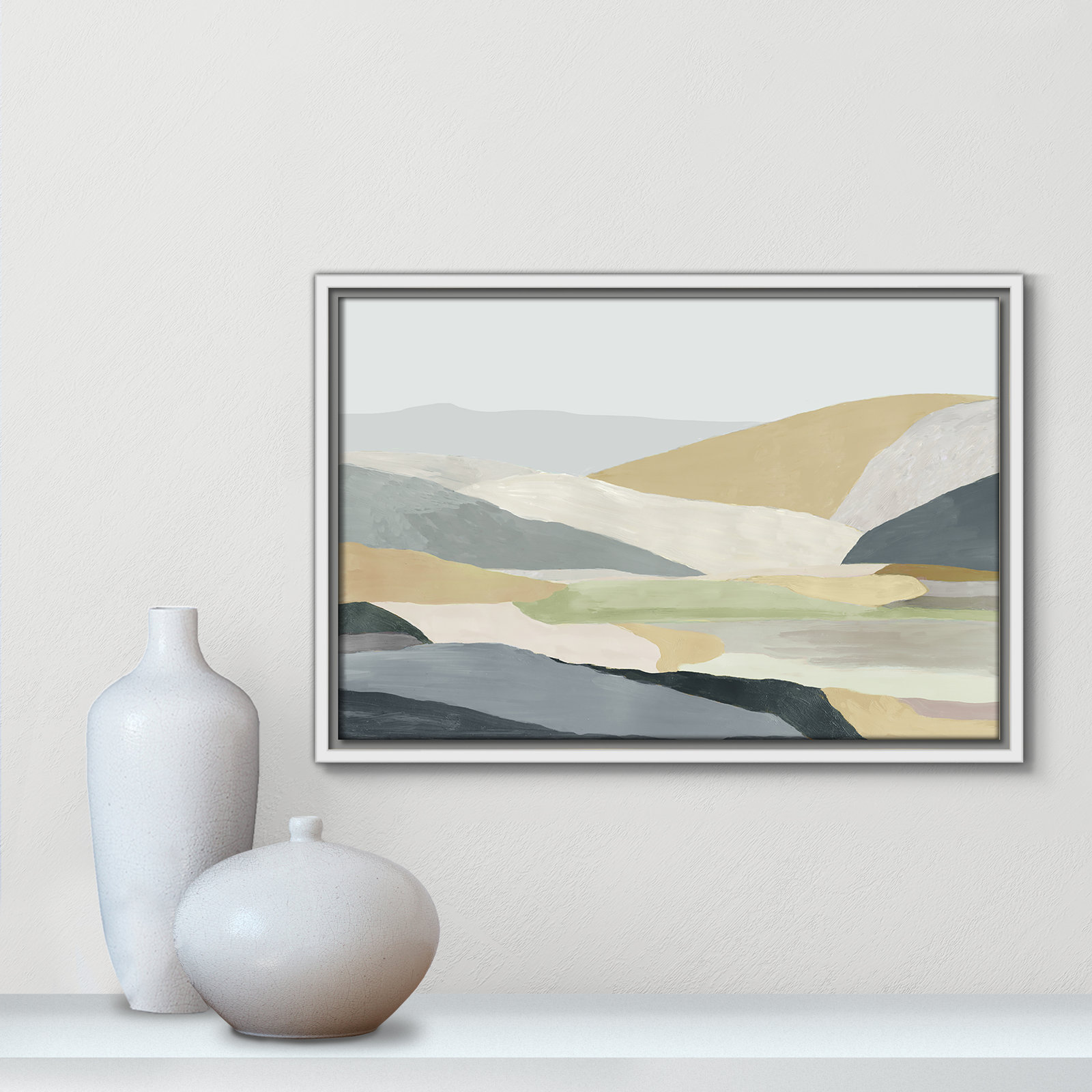 Blair "Warm Hills I" Painting, White Canvas , 13.5" H x 19.5" W x 2" D