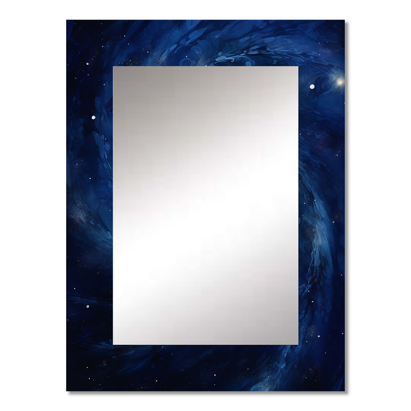 Blue Swirl Wave Spiral IV - miroir mural abstrait en spirale, miroir décoratif moderne, impression d'art en métal