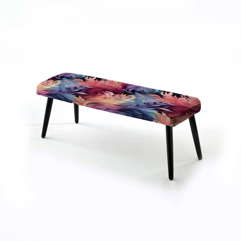 Ikat rose et bleu éthéré plumes - banc noir rembourré abstrait