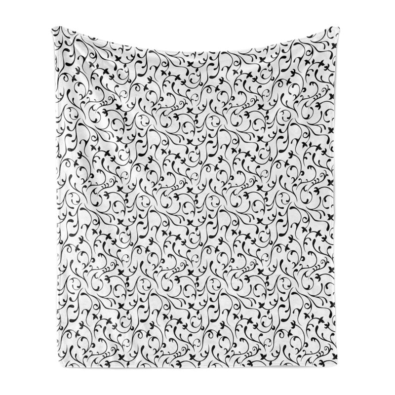 Ambesonne Fleece Throw Blanket, Coconut Black Floral, 50" W x 60" L