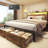 Queen Bed Frame with Storage Drawers , Metal Bed Frame with 2-Tier Storage Headboard & Built-in Charging Station & LED, Noise-Free, No Box Spring Needed, Easy Assembly, Retro Brown-197321413-197321412