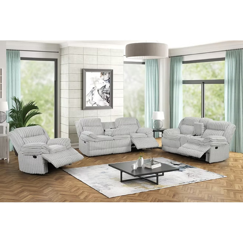 Ensemble de canapé inclinable en tissu Fazeley, Mélange de coton gris