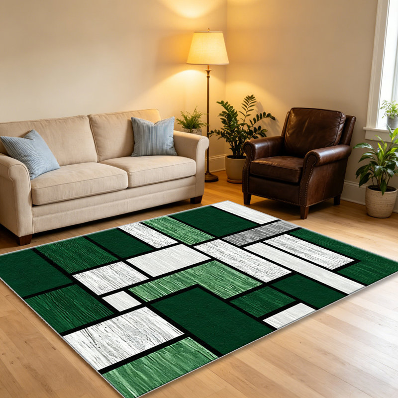 Emerald Mondrian Geometric carpet-easy to clean, machine-washable, soft and comfortable; suitable for door mats, kitchens, living rooms, bedrooms, corridors, and laundry areas. Easy to clean, durable carpet for home decoration.