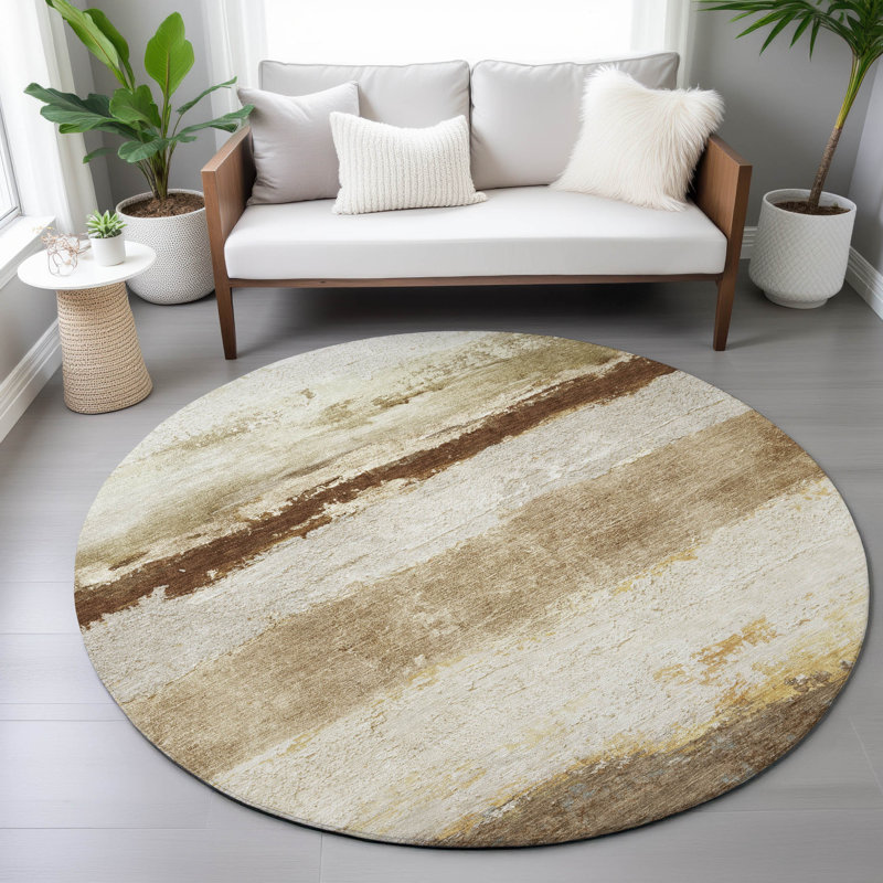 Machine Washable Indoor/Outdoor Arline ACN2169 Striped Rug, Round 8'