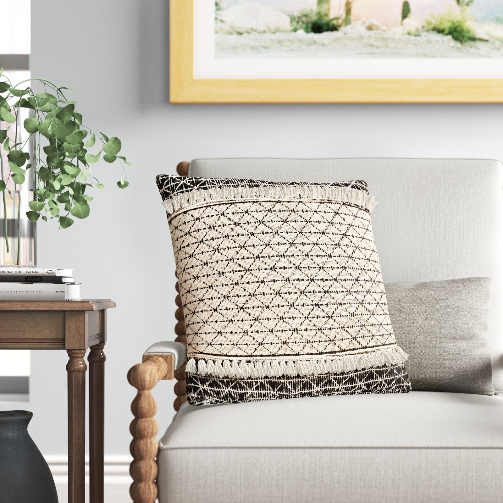 Santina Tassels Cotton Throw Pillow, 18" x 18", Down