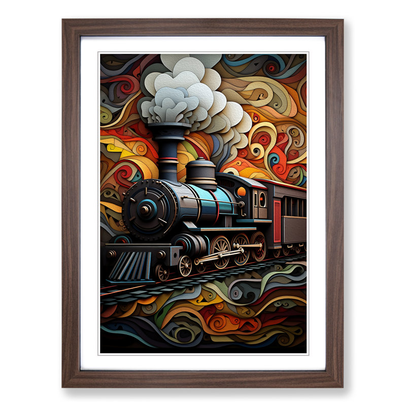 Steam Train Geometric - Framed Print, Walnut, 64" H x 46" W x 2" D