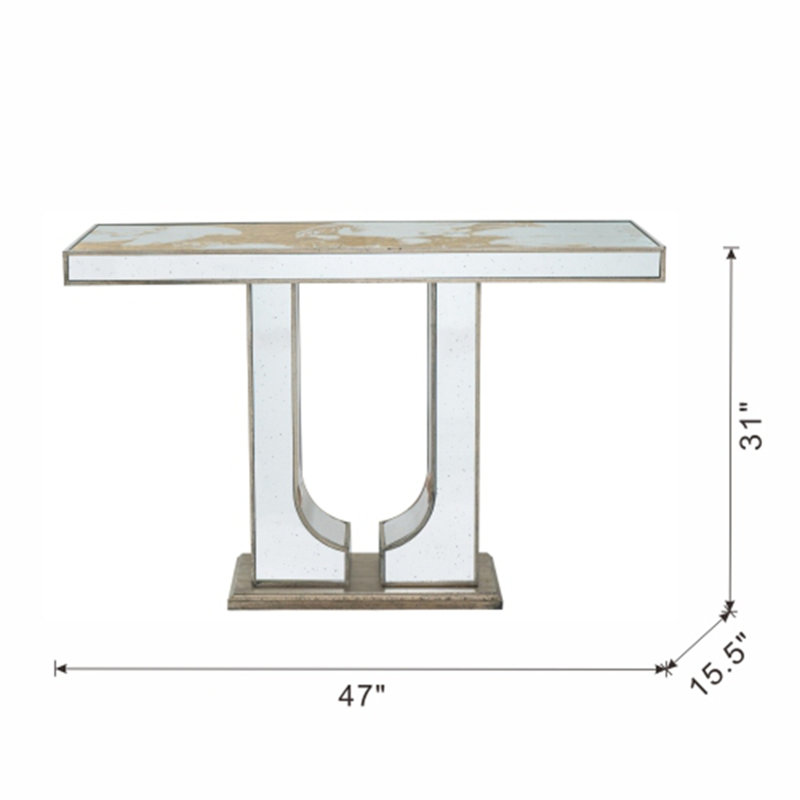 47x15.5x31" Rectangular Console Table with Elegant Floral Design and Mirrored Silver Finish