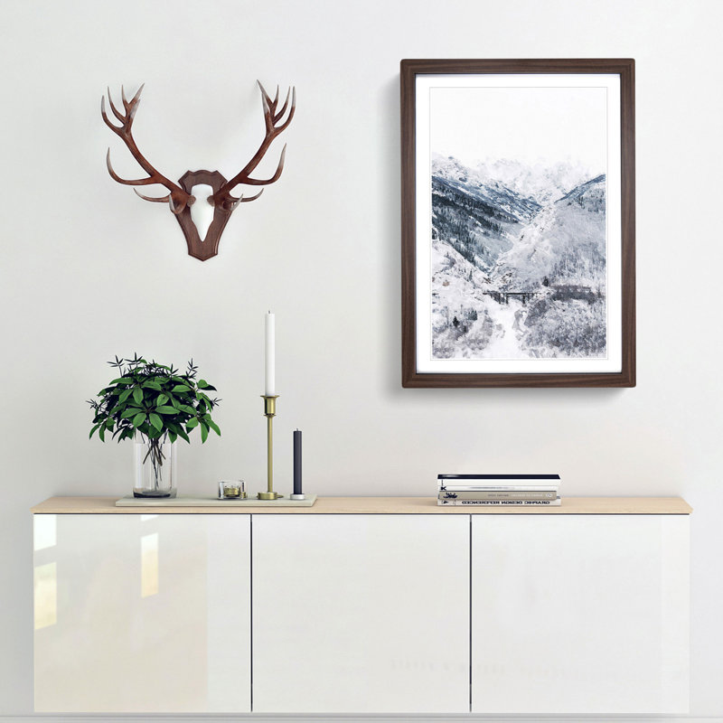 Wintertime at Denali National Park Alaska - Picture Frame Painting Print, 65cm H x 48cm W x 2cm D, Walnut Framed
