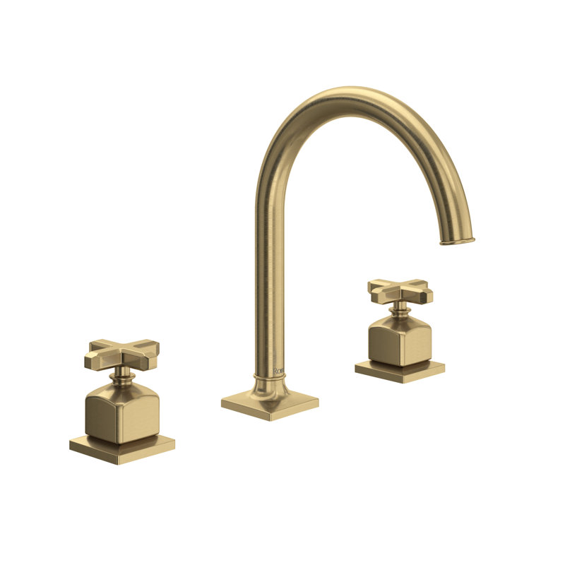 Apothecary Widespread Lavatory Faucet With C-Spout, Antique Gold, Cross