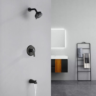 Wall Mount Tub Shower System Single Handle Shower Faucet Set High Pressure Brass Shower Trim Kit With Rough-In Valve
