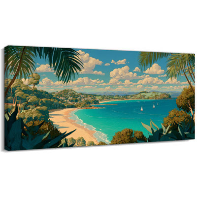  Large Tropical Coastal Canvas Wall Art, Vibrant Beach Wall Decor for Living Room Above Sofa, Serene Gallery Wrapped Artwork, Ready to Hang, 24×47 inches