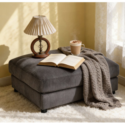 Corduroy Upholstered Rectangle Ottoman