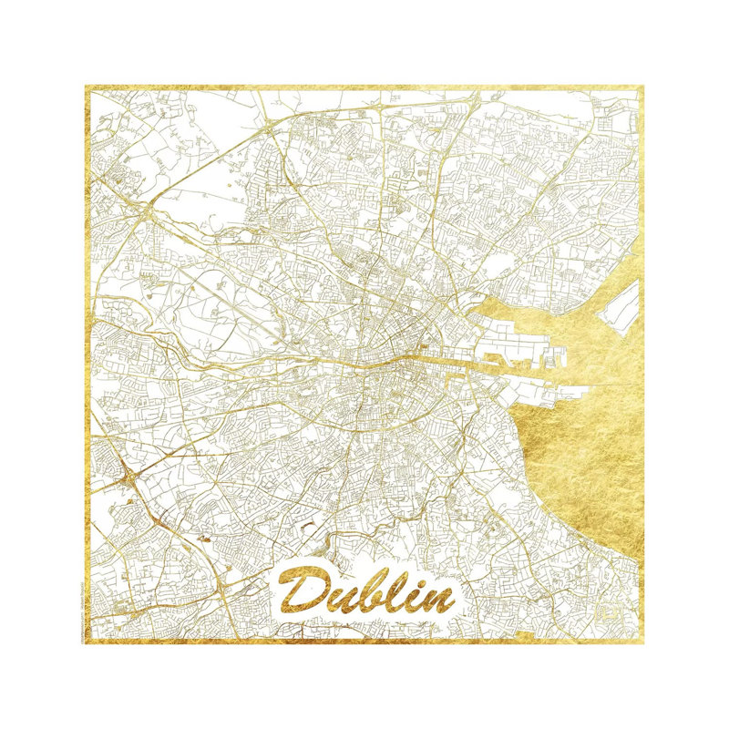 Dublin Gold Leaf Urban Blueprint Map by Hubert Roguski - Wrapped Canvas Print, 45.72 cm H x 45.72 cm W x 3.175 cm D