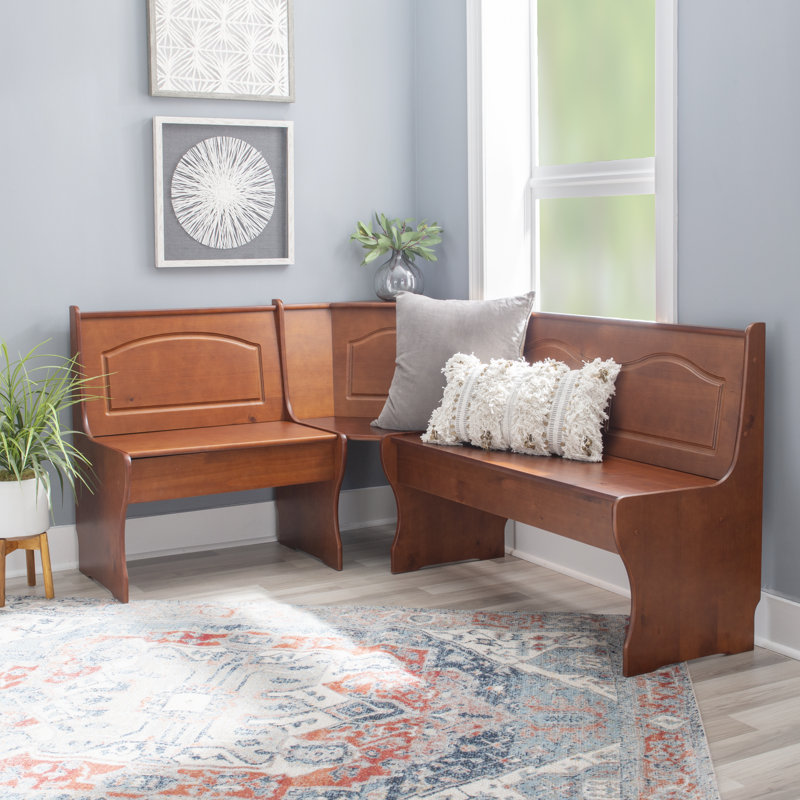 Jiles 5 Person Corner Solid Pine Breakfast Nook with Hidden Storage, Walnut