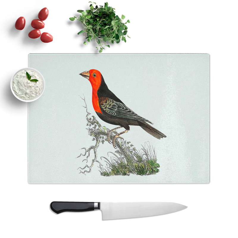 Tempered Glass Abyssinian Plant-Cutter Bird Chopping Board, 39 cm W x 28.5 cm L