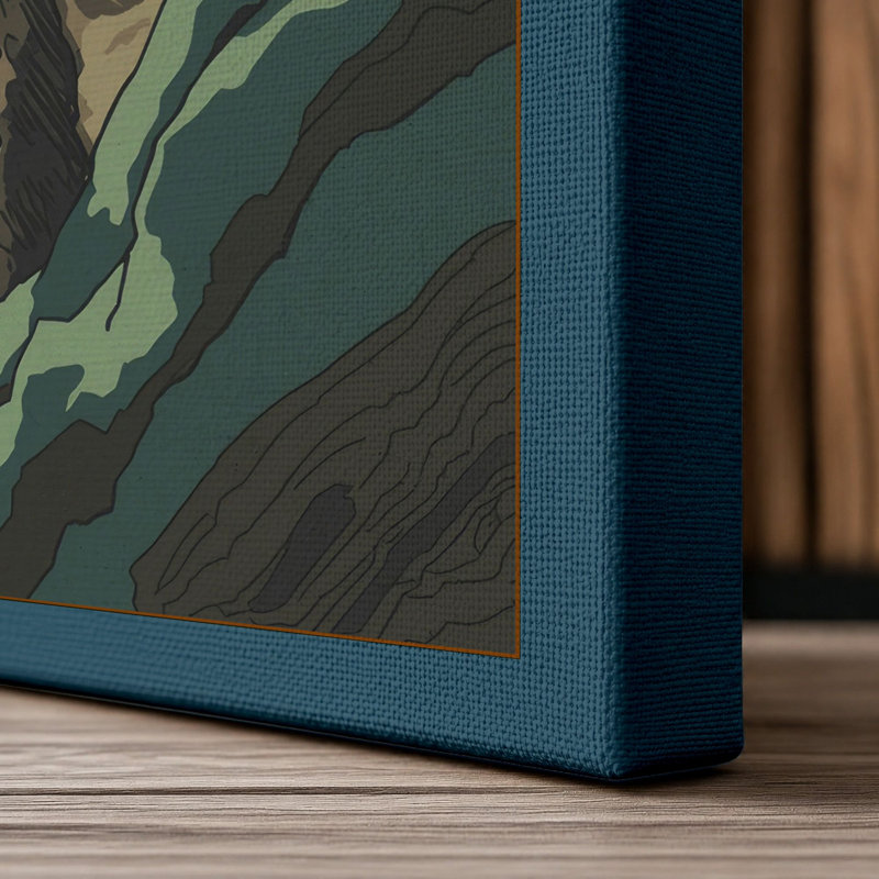 Gnarled Bonsai Japandi - Wrapped Canvas, 36x24 - 91.4 x 61.0 cm, Teal Border