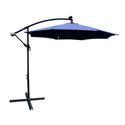 10 Ft Outdoor Umbrella With Solar Led Lights - Waterproof, Fade , 8 Ribs, Crank, Cross Base For Garden Deck Backyard Pool Patio Powered Colorfast,