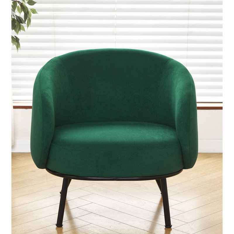 28.7'' wide velvet barrel channel armchair, Green Velvet