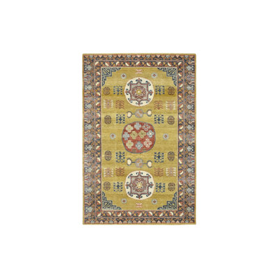 Tapis jaune 100% laine noué à la main 6 pi 1 po x 9 pi 4 po E7B30F43895A4DEABE627DECACE4EBFA