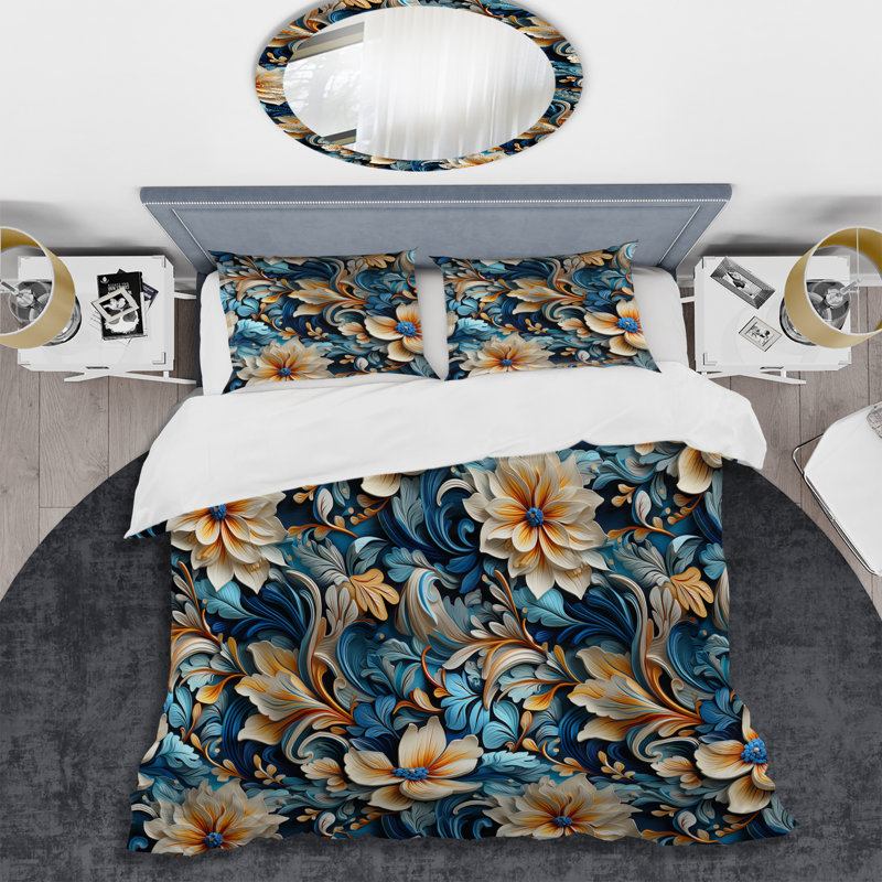 Ensemble de housse de couette Blue Springtime, Housse de couette pour très grand lit et 2 très