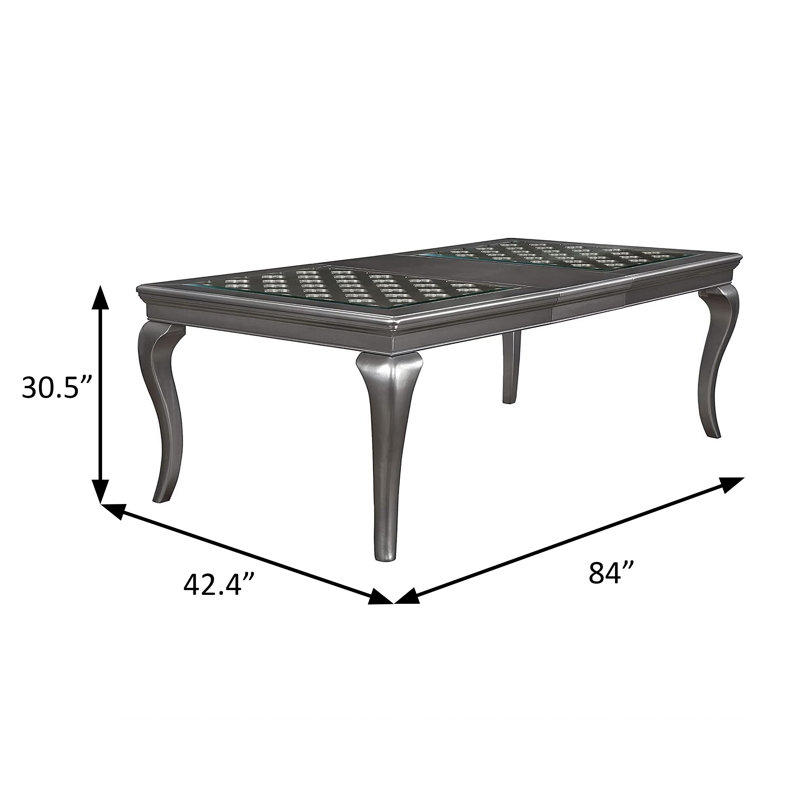 84" W Transitional Dining Table, Gray, Dark Gray, Black/Silver