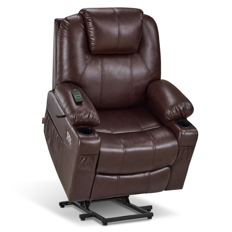 Courtois Medium Power Recliner Lift Chair with Massage and Heat, Faux Leather, Dark Brown
