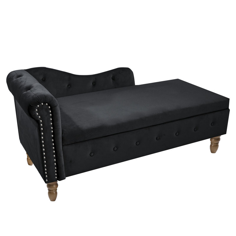 Chaise contemporaine contemporaine en velours noir avec rangement et rembourrage confortable, Noir