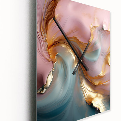 Exquisite Wave Harmony Liquid Gold Pink III - Abstract Shapes Wall Clock Oversized