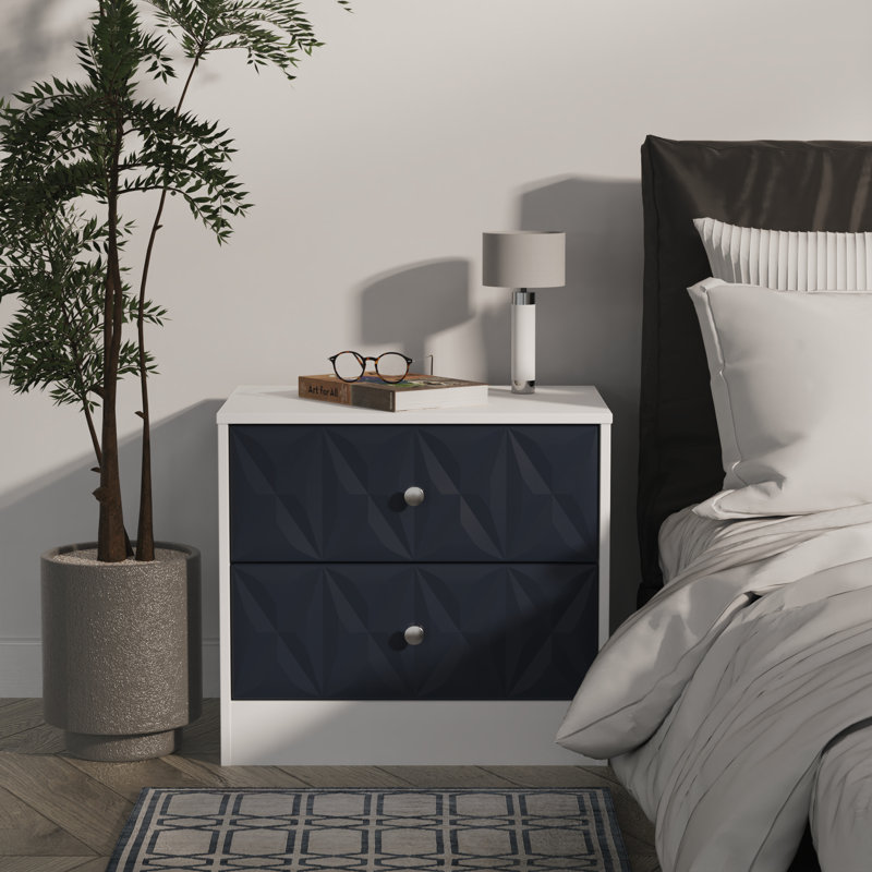 Ceinwen 58cm W Manufactured Wood Bedside Table, Indigo Matt/White