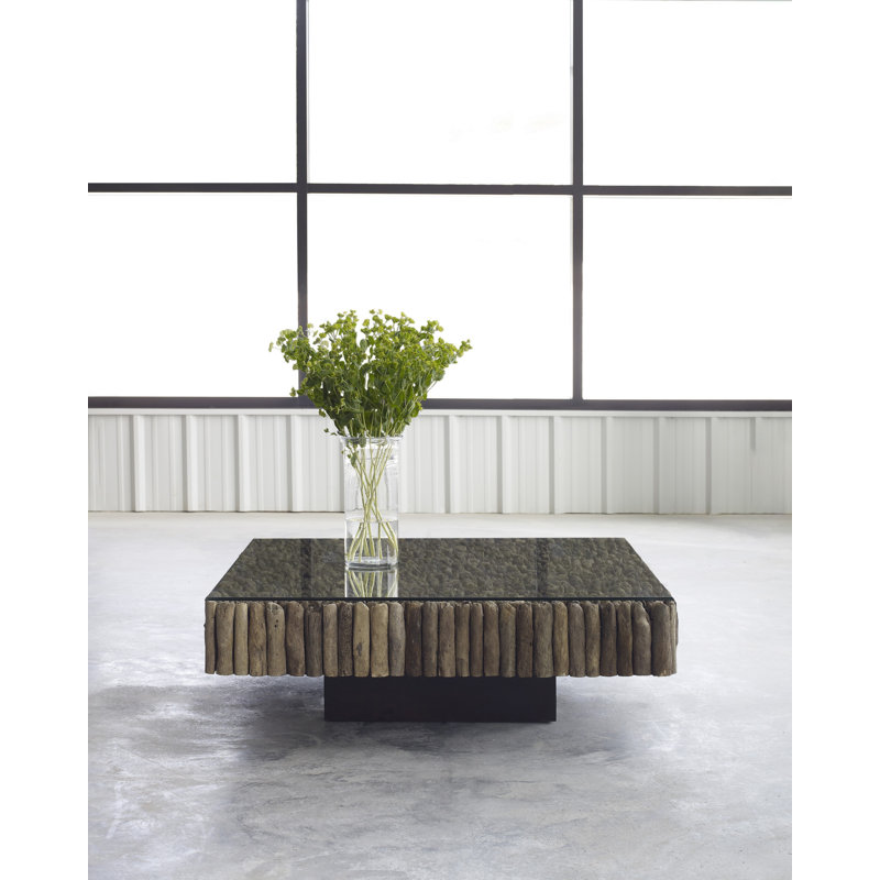 Contemporary Manhattan 51'' Square Wood & Glass Coffee Table