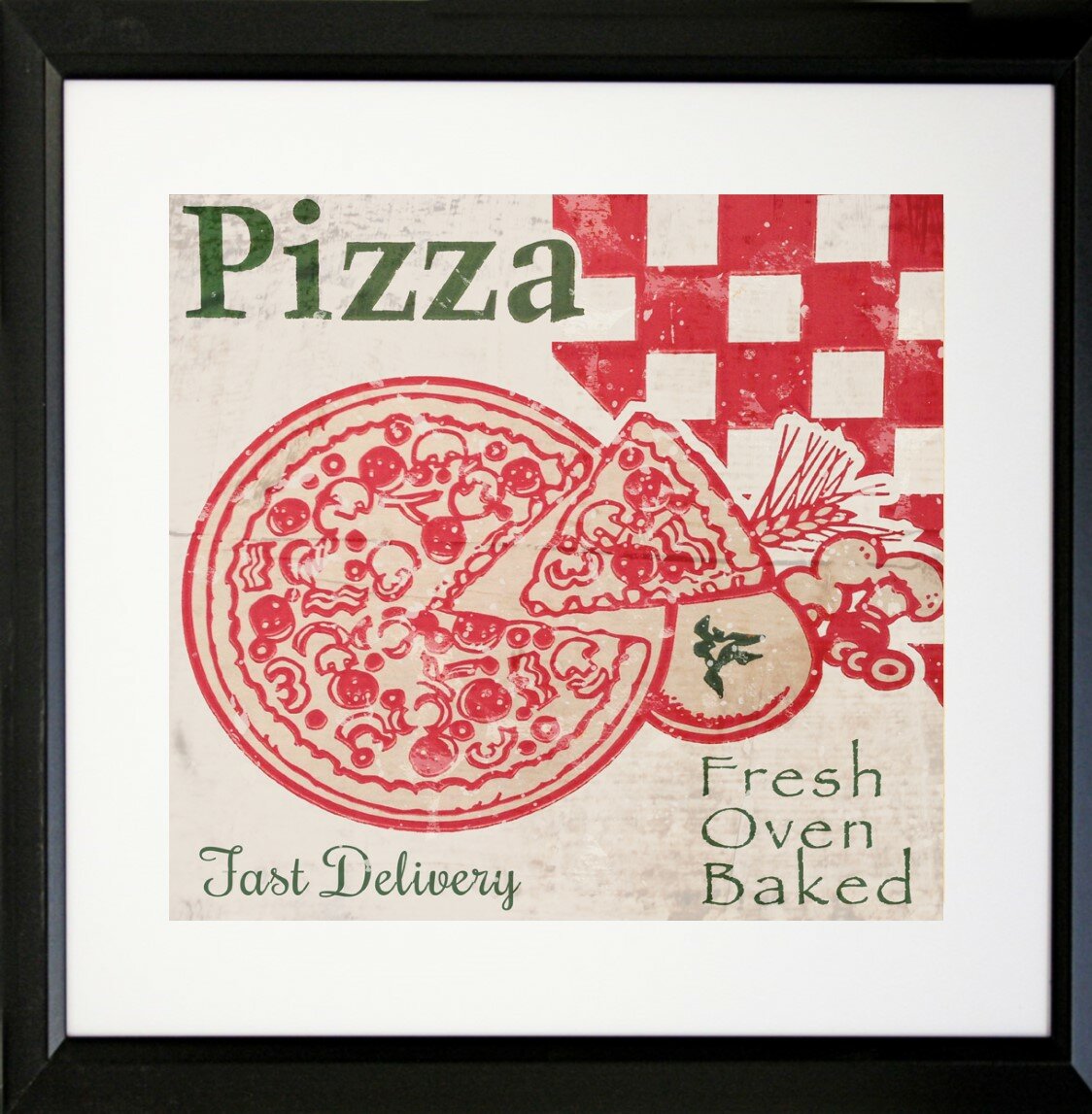 Buy Art for Less 'Pizza Box' Framed Vintage Advertisement Print, Red