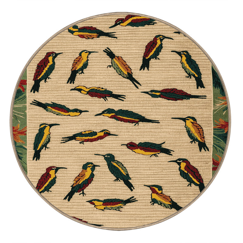 Washable Hawaiian Honeycreepers Hawaiian Area Rug, Round 5'