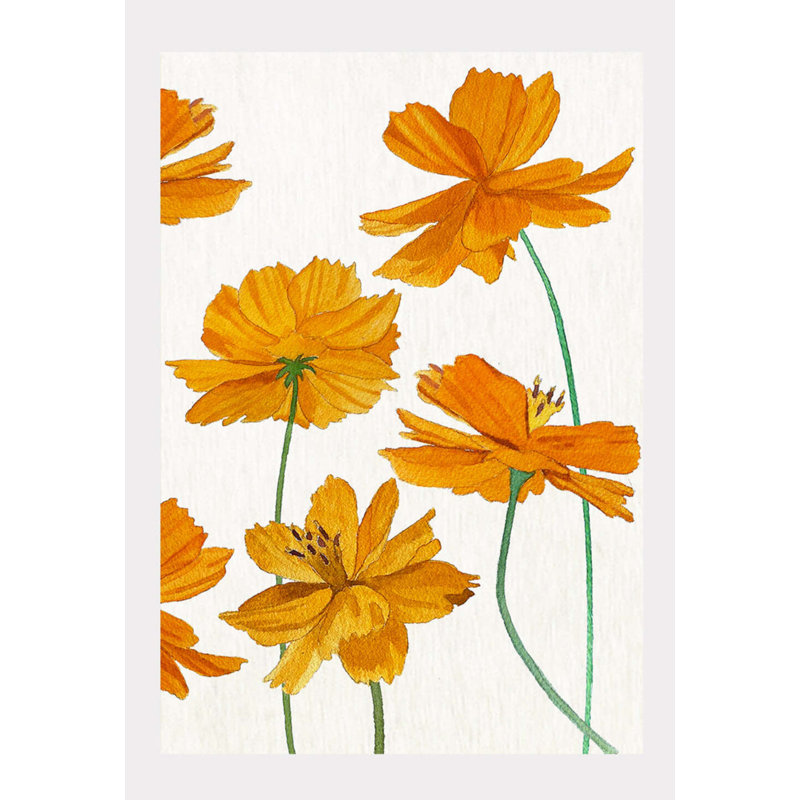 Reproduction d'art: Cosmos orange sur neige, H 19 po x l 13 po x P 0,1 po
