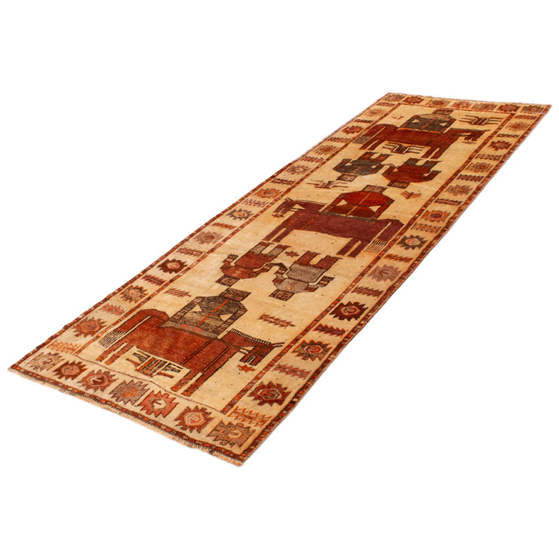 Tapis de couloir unique en laine 4 pi 7 po x 12 pi 5 po Baita