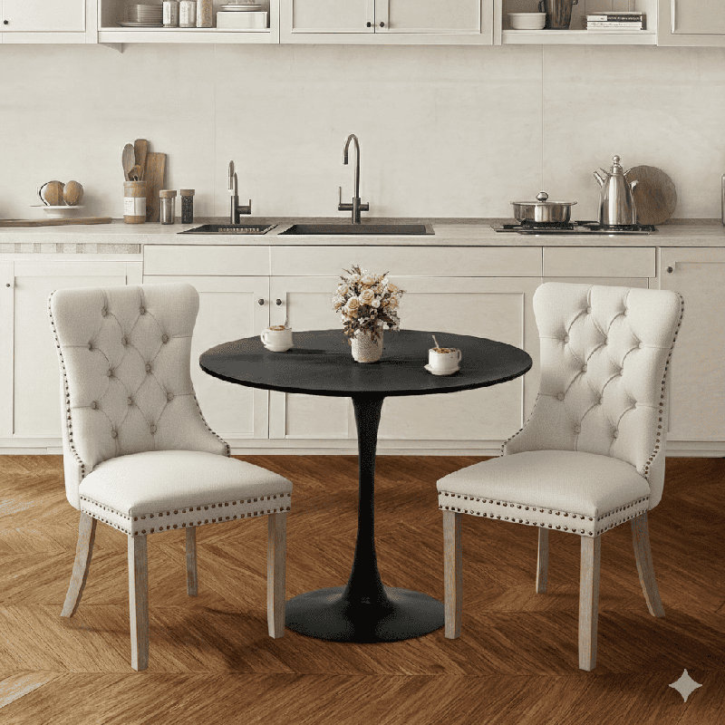 Round Dining Table Sets with 2 chairs, Black, White/Brown