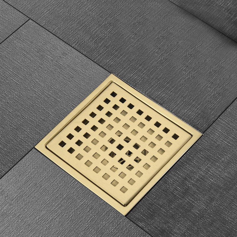 6 Inch Square Shower Floor Drain, Gold