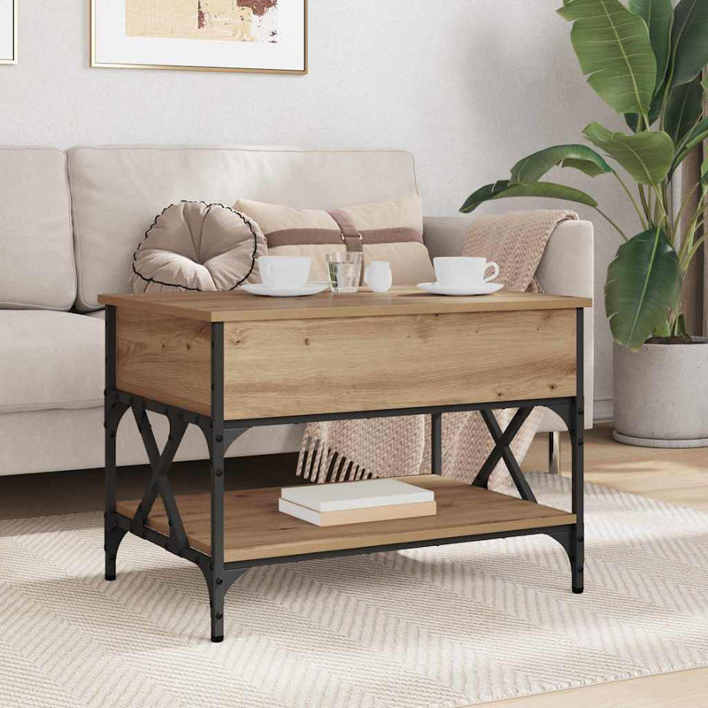 Lift Top Coffee Table with Storage, 50cm. H x 70cm. L x 50cm. W, Artisan Oak