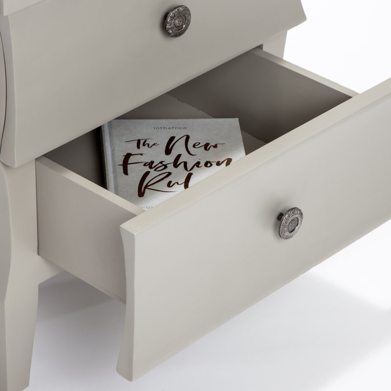 Gray Solid Wood 2-Drawer Side Table