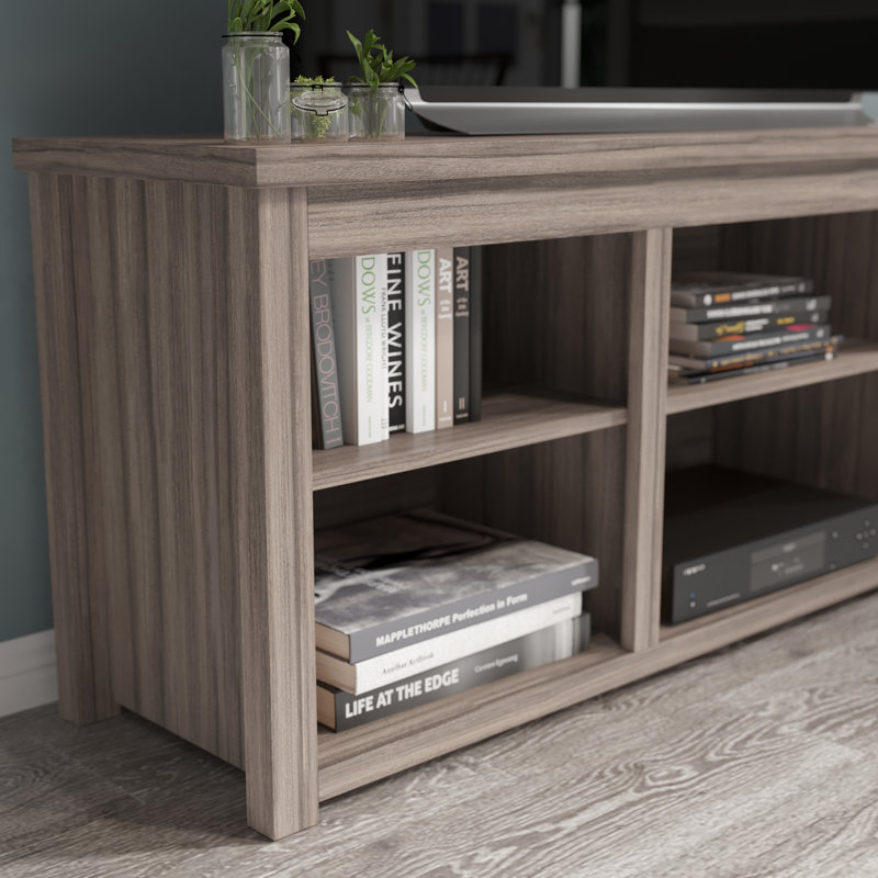 Hatteras TV Stand for up to 80" TVs with 6 Open Storage Compartments, Gray