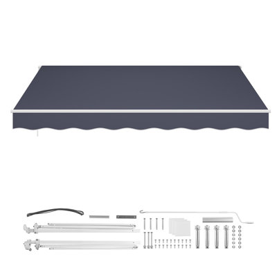 Auvent rétractable manuel, 13,1 x 9,8 pi, tissu en polyester 280 g, 1 pièce, pare-soleil, gris, résistant à l'eau et aux rayons UV