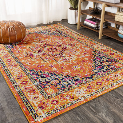 Dercyn Geometric Medallion Orange/Blue Rug