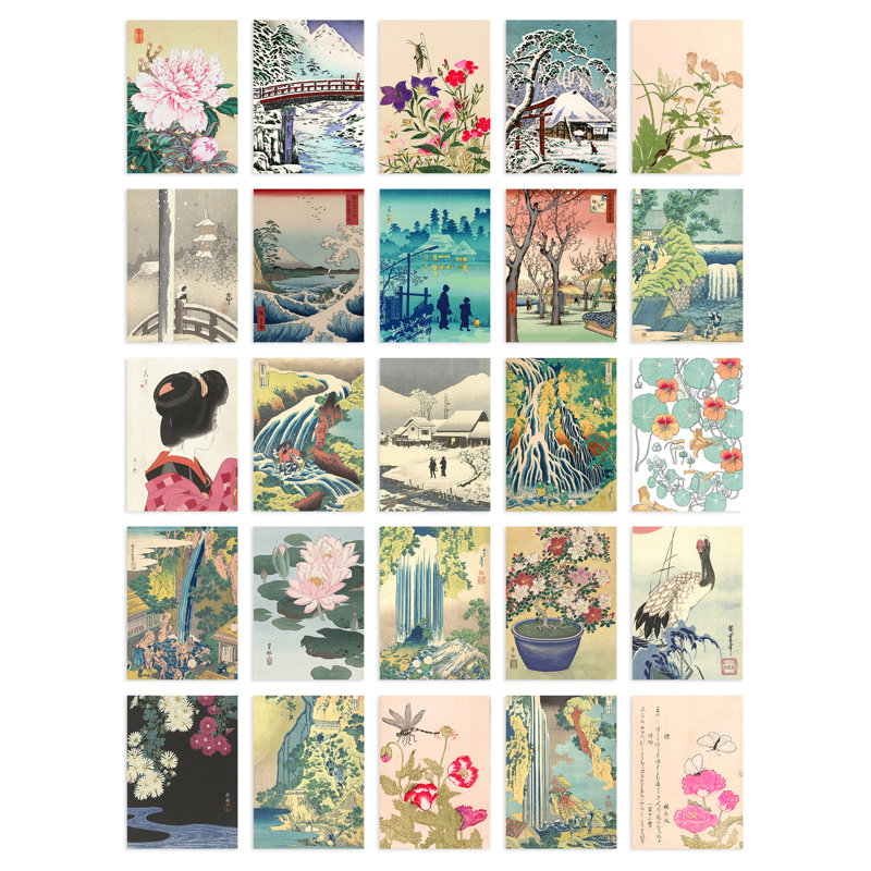 Japanese Aesthetic Collage Kit Ukiyo-e Woodblock - 50 Piece No Frame Print